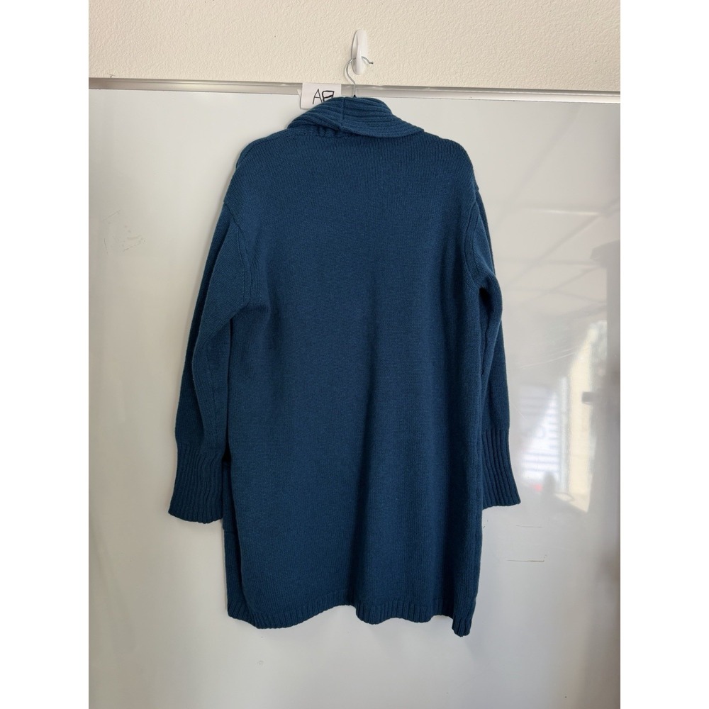 VTG Kerry Woolen Mills Ireland Pure New Wool Open Cardigan Blue Sz L/XL - Picture 3 of 10